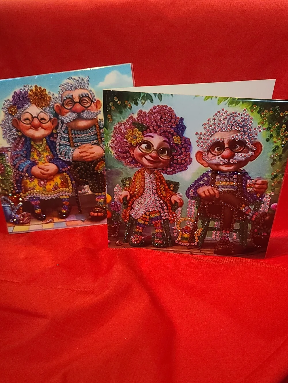 Whimsical Grandparents Diamond Art TWO Greeting Cards- NWT